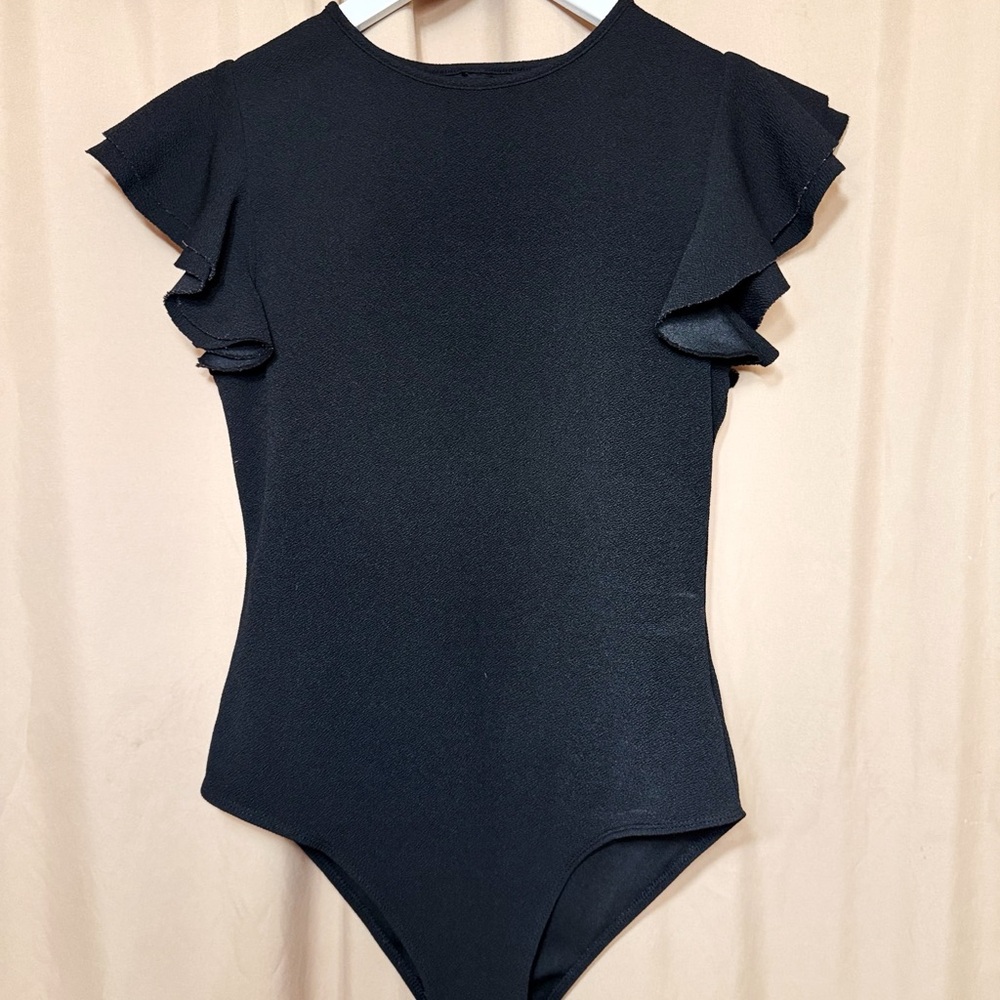 Black Ruffle Sleeve Bodysuit